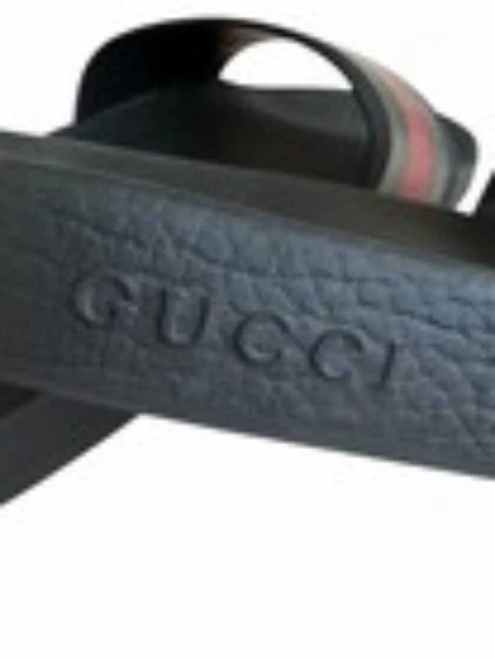Gucci Web Rubber Slide Sandals Men 9 Black Green Red Stripe Beach Pool READ COND